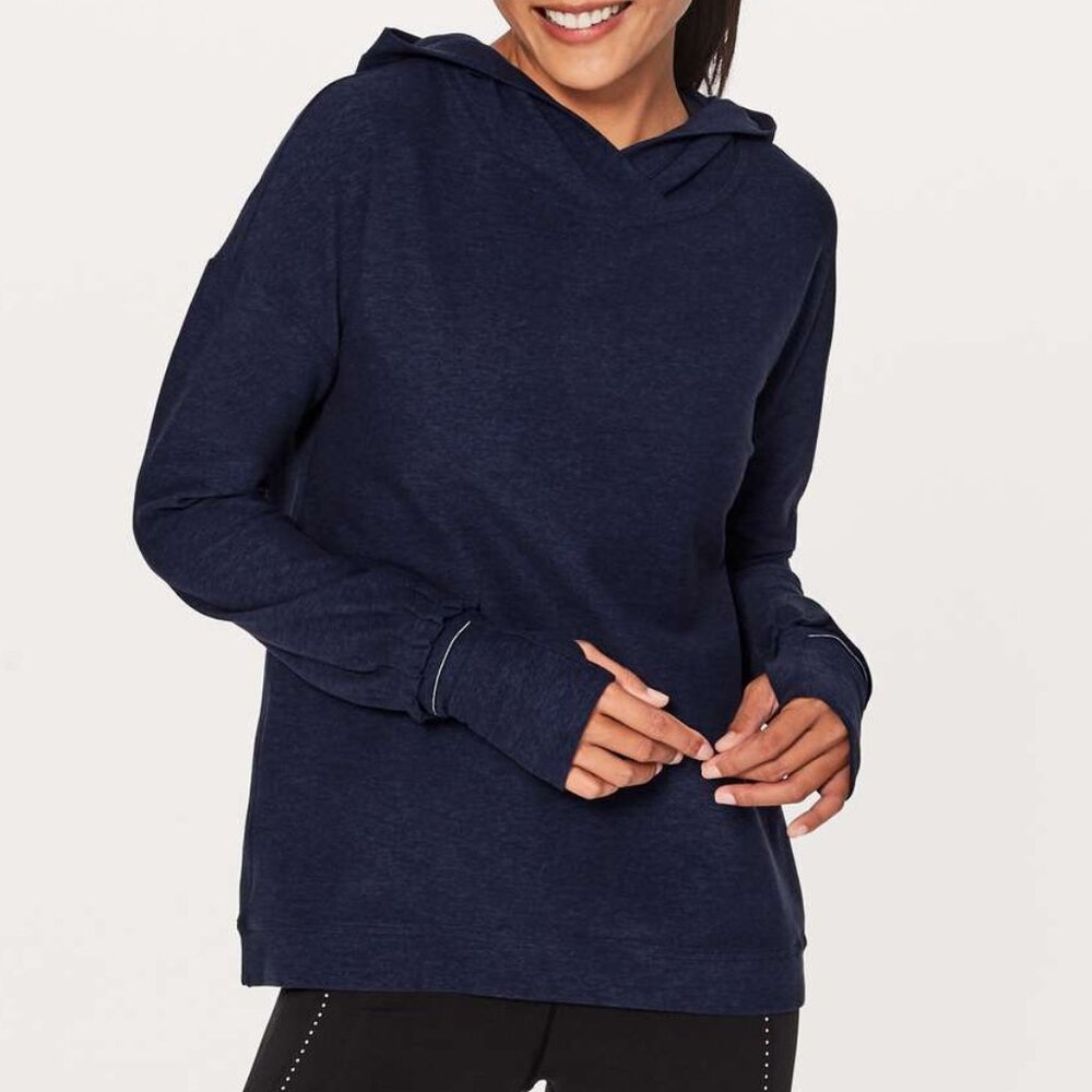 NEW Lululemon Extra Mile Hoodie Heathered Hero Blue / Black SIZE 8